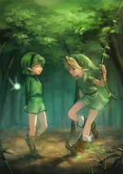 Rule 34 | 1boy, 1girl, bad id, bad twitter id, beadofscarlet, blonde hair, boots, fairy, forest, green hair, hairband, hat, link, nature, nintendo, outdoors, pointy ears, saria (zelda), short hair, the legend of zelda, the legend of zelda: ocarina of time, tree, tunic, young link