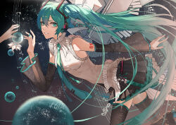 Rule 34 | 1girl, 1other, :d, absurdres, aqua eyes, aqua hair, aqua nails, aqua necktie, aqua skirt, arm tattoo, beamed eighth notes, beamed sixteenth notes, black footwear, black skirt, black sleeves, boots, breasts, detached sleeves, dress shirt, floating hair, grin, hair between eyes, half note, hatsune miku, hatsune miku happy 16th birthday -dear creators-, highres, layered skirt, long hair, long sleeves, miniskirt, multicolored clothes, multicolored skirt, musical note, nail polish, necktie, number tattoo, open mouth, pleated skirt, quarter note, rong kui baku, see-through, see-through sleeves, shirt, skirt, sleeveless, sleeveless shirt, small breasts, smile, solo focus, staff (music), tattoo, thigh boots, thighhighs, treble clef, twintails, very long hair, vocaloid, white shirt, zettai ryouiki