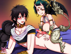 Rule 34 | 2boys, ass grab, black hair, buttjob, demon wings, dkstudios05, doggystyle, earrings, hooves, horns, jewelry, judal, long hair, magi the labyrinth of magic, male focus, multiple boys, penis, red eyes, rubbing, sex, sex from behind, sinbad (magi), size difference, smaller dominant, tail, wings, yaoi, yellow eyes, zepar (magi)