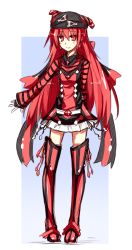Rule 34 | 1girl, aka no ripika, alternate costume, beatmania, beatmania iidx, bemani, blush, boots, hat, kazetto, long hair, looking at viewer, red eyes, red hair, smile, solo, thigh boots, thighhighs