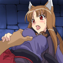 Rule 34 | 00s, 1girl, animal ears, blush, grabbing another&#039;s breast, breasts, cl-55, covered erect nipples, fang, grabbing, holo, lowres, solo focus, spice and wolf, sweat, tongue, wolf ears, you gonna get raped