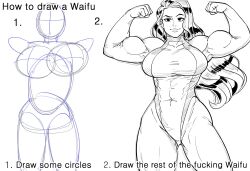Rule 34 | 1girl, absurdres, armpits, bb (baalbuddy), biceps, breasts, closed mouth, commentary, cowboy shot, english commentary, english text, flexing, floating hair, greyscale, hands up, highleg, highleg leotard, highres, how to draw an owl (meme), large breasts, leotard, looking at viewer, marvel, meme, monochrome, muscular, muscular female, profanity, she-hulk, simple background, smile, smug, solo, standing, stick figure, white background