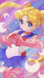 Rule 34 | 1girl, absurdres, back bow, bishoujo senshi sailor moon, blonde hair, blue eyes, blue sailor collar, blue skirt, bow, bowtie, brooch, choker, crescent, crescent earrings, crescent facial mark, double bun, earrings, facial mark, gold earrings, hair bun, heart, highres, jewelry, leotard, long hair, miniskirt, parted bangs, pleated skirt, red bow, red bowtie, red choker, ribbon, sailor collar, sailor moon, see-through, see-through skirt, short sleeves, skirt, v-shaped eyebrows, very long hair, white leotard, yyemoyy