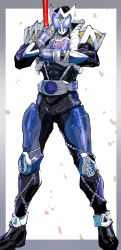 Rule 34 | 1boy, bodysuit, clenched hand, commentary request, cowboy shot, driver (kamen rider), fighting stance, full body, gauntlets, goggles, highres, holding, holding weapon, ichitaka (1015ichitaka), kamen rider, kamen rider kiva (series), kamen rider saga, looking at viewer, male focus, outside border, rider belt, solo, stained glass, sword, vampire, weapon, white background