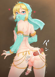 Rule 34 | 2boys, anal, anus, arched back, ass, back, bar censor, blonde hair, blue eyes, breath, bridal gauntlets, c take0141, censored, crossdressing, detached sleeves, disembodied penis, erection, from behind, gerudo set (zelda), hair between eyes, heart, highres, link, looking at viewer, male penetrated, multiple boys, multiple penises, nintendo, nipples, open mouth, penis, perineum, pointy ears, sex, sidelocks, solo focus, standing, standing sex, sweat, testicles, the legend of zelda, the legend of zelda: breath of the wild, tongue, tongue out, trap, trembling, veil, yaoi