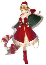 Rule 34 | 1girl, absurdres, acrylicstroke, axe, belt, boots, breasts, candy, candy cane, cape, cleavage, dress, edelgard von hresvelg, fire emblem, fire emblem: three houses, food, hat, highres, medium breasts, nintendo, red dress, red hat, santa hat, solo, transparent background, white hair