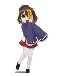 Rule 34 | 1girl, chinese clothes, fusuma (suwaru boom), hat, highres, jiangshi, kill me baby, long sleeves, looking at viewer, ofuda, open mouth, oribe yasuna, pale skin, short hair, simple background, skirt, sleeves past wrists, solo, white background, zombie