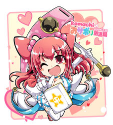 Rule 34 | 1girl, alternate costume, blush stickers, board game, breasts, chibi, cleavage, elbow gloves, framed, gloves, hair bobbles, hair ornament, heart, highres, ichirino minagi, large breasts, looking at viewer, magical girl, mahjong, mahjong tile, one eye closed, onozuka komachi, open mouth, red eyes, red hair, shirt, skirt, smile, solo, thighhighs, touhou, twintails, two side up, white gloves, white thighhighs, wink, zettai ryouiki