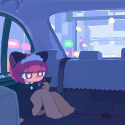 Rule 34 | 1girl, animal ears, animated, animated gif, arm support, blunt bangs, bright pupils, car interior, cat ears, cat girl, cellphone, highres, holding, holding phone, long sleeves, looking away, original, phone, red eyes, red hair, short hair, sitting, smartphone, solo, toyoi yuuta, white pupils