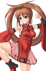 Rule 34 | 1girl, arc system works, bad id, bad pixiv id, brown hair, china dress, chinese clothes, dress, guilty gear, highres, kuradoberi jam, long hair, orochi itto, red eyes, skirt, solo