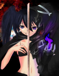 Rule 34 | 10s, 1girl, absurdres, bikini, bikini top only, black hair, black rock shooter, black rock shooter (character), blue eyes, coat, flat chest, fusion, highres, insane black rock shooter, long hair, swimsuit, sword, twintails, ushas, very long hair, vocaloid, weapon