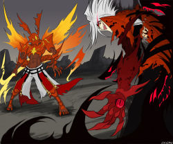 Rule 34 | 2boys, blazblue, blazblue: calamity trigger, blood cain, blood cain idea, claws, cloud, cloudy sky, commentary, commission, crossover, death battle, devoured by darkness, dragon horns, dragon install, dragon tail, dragon wings, duel, energy sword, energy wings, english commentary, evil eyes, evil grin, evil smile, extra eyes, fighting, grin, guilty gear, guilty gear 2, horns, jacket, kawaiisonicchao, left-handed, male focus, multiple boys, muscular, no pupils, open mouth, ragna the bloodedge, red eyes, reverse grip, rock, silver hair, sky, smile, sol badguy, spiked hair, sword, tagme, tail, weapon, wings, yellow eyes
