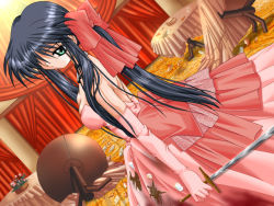 Rule 34 | 1girl, black hair, dress, game cg, green eyes, hinoue itaru, kanon, kawasumi mai, long hair, ribbon, solo, sword, weapon