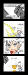 Rule 34 | ..., 1girl, 4koma, armor, comic, company connection, english text, giant armor, helmet, highres, lunarisaileron, myrtenaster, nervous, parody, red vs blue, roosterteeth, rwby, traffic cone, weiss schnee