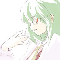 Rule 34 | 1girl, ascot, bespectacled, female focus, glasses, green hair, grin, hand on own face, kazami yuuka, plaid, plaid vest, red eyes, short hair, sideways mouth, smile, solo, suisai (suisao), touhou, upper body, vest