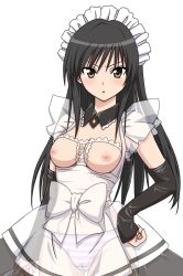 Rule 34 | 00s, 1girl, black hair, breasts, detached sleeves, highres, kotegawa yui, long hair, maid, panties, see-through, solo, striped clothes, striped panties, to love-ru, underwear