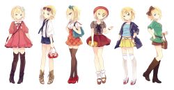 Rule 34 | 1girl, akiyoshi (tama-pete), bag, belt, black thighhighs, blonde hair, blue eyes, boots, dress, earrings, eyewear on head, fashion, flower, full body, hair flower, hair ornament, hairband, hairclip, hat, highres, jewelry, kagamine rin, knee boots, looking at viewer, necklace, pearl necklace, red dress, red skirt, shoes, short hair, short sleeves, shorts, simple background, skirt, smile, sunglasses, suspenders, thigh boots, thighhighs, toeless footwear, vocaloid, watch, yellow skirt