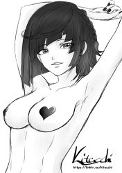 Rule 34 | abs, absurdres, breasts, censored, covered erect nipples, genshin impact, greyscale, highres, monochrome, nail polish, non-web source, nude, pasties, self-upload, sketch, yelan (genshin impact)