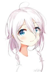 Rule 34 | 1girl, ahoge, aties20, blue eyes, blush, braid, closed mouth, commentary request, dated, hair between eyes, hair ornament, ia (vocaloid), long hair, looking at viewer, pink hair, portrait, simple background, solo, twin braids, vocaloid, white background, white hair