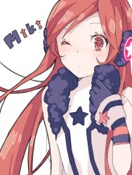 Rule 34 | bad id, bad pixiv id, belt, boots, dress, eito712, gloves, headphones, one eye closed, red eyes, red hair, sf-a2 miki, solo, star (symbol), striped clothes, striped gloves, transparent background, vocaloid, wink, wrist cuffs