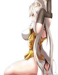 Rule 34 | 1girl, absurdres, ass, bare shoulders, blush, breasts, china dress, chinese clothes, dress, elbow gloves, genshin impact, gloves, hair ornament, hairpin, highres, large breasts, long hair, ningguang (genshin impact), red eyes, shiny clothes, shiny skin, sideboob, silver hair, sitting, solo, stretching, stukov, thong, very long hair