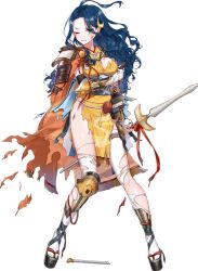 Rule 34 | 1girl, ahoge, blue eyes, blue hair, crescent, crescent hair ornament, full body, hair ornament, holding, holding polearm, holding spear, holding weapon, long hair, official art, one eye closed, oshiro project:re, oshiro project:re, polearm, shirako miso, solo, spear, thighhighs, torn clothes, torn thighhighs, transparent background, ueda (oshiro project), weapon