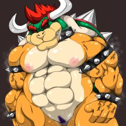 Rule 34 | 1girl, angry, artist request, bowser, breasts, censored, female focus, koopa, long hair, mario (series), nintendo, nipples, nude, pussy, red eyes, red hair, solo, super mario bros. 1