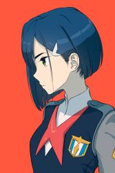 Rule 34 | 10s, 1girl, blue hair, darling in the franxx, fmttps, from side, green eyes, hair ornament, hairclip, highres, ichigo (darling in the franxx), short hair, solo, uniform