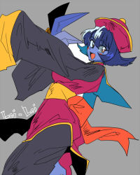 Rule 34 | 1girl, blue hair, blue skin, blush stickers, character name, chinese clothes, claws, colored skin, flipped hair, jiangshi, kyouichi, lei lei, ofuda, short hair, sleeves past wrists, smile, solo, vampire (game), weapon