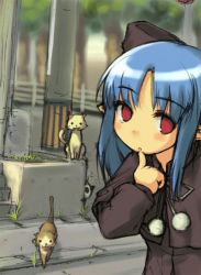 Rule 34 | 00s, 1girl, blue hair, cat, finger to mouth, len (tsukihime), negy, red eyes, solo, tsukihime
