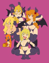 Rule 34 | &gt; &lt;, 4girls, :q, \m/, alternate costume, animated, animated png, azusa (cookie), bandeau, black bra, black legwear, black panties, blinking, blonde hair, blue bow, bow, bra, braid, breasts, bright pupils, brown eyes, charmander, closed mouth, commentary request, cookie (touhou), creatures (company), curled horns, demon girl, demon horns, demon wings, falling, fang, flame-tipped tail, flying, full body, game freak, gen 1 pokemon, green eyes, hair between eyes, hair bow, highres, horns, jack-o&#039;-lantern, kirisame marisa, kujira video, large breasts, long hair, looking at viewer, mars (cookie), multiple girls, nintendo, one eye closed, open mouth, orange hair, panties, pokemon, pokemon (creature), pumpkin, red eyes, red star, rei (cookie), scotch (cookie), scotch (cookie) (style), side braid, simple background, single braid, small breasts, smile, spinning, squatting, star (symbol), thighhighs, tongue, tongue out, touhou, underwear, uzuki (cookie), white bow, white pupils, wings, winking (animated), yellow eyes