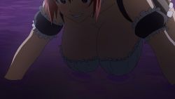 Rule 34 | 1girl, all fours, angry, animated, animated gif, blush, breasts, brown eyes, cleavage, clenched teeth, hanging breasts, highres, large breasts, maid, maken-ki!, maken-ki! two, red hair, rokujou minori, sinking, solo, takami akio, teeth, xebec