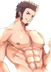 Rule 34 | 1boy, abs, bara, blue eyes, brown hair, completely nude, cross scar, facial hair, fate/grand order, fate (series), goatee, highres, large pectorals, long sideburns, male focus, mature male, muscular, muscular male, napoleon bonaparte (fate), navel, nipples, nude, pectorals, scar, scar on chest, short hair, sideburns, smile, solo, upper body, yani (yano 023)