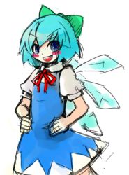 Rule 34 | 1girl, bow, cirno, female focus, lowres, luft, shoot the bullet, sketch, smile, solo, touhou