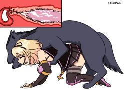 Rule 34 | 1girl, all fours, animated, animated gif, bestiality, blonde hair, boots, breasts, cerberus, cum, doggystyle, closed eyes, large breasts, moltena (sennen sensou aigis), penis, ribbon, sennen sensou aigis, seseren, sex, sex from behind, skirt, x-ray