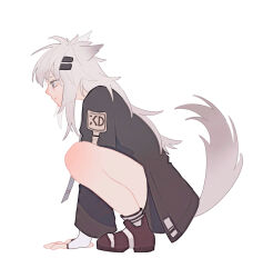 Rule 34 | 1girl, animal ears, arknights, black coat, black shorts, closed mouth, coat, cookie (ppyf5328), fingerless gloves, full body, gloves, grey eyes, grey hair, highres, lappland (arknights), long hair, long sleeves, shorts, simple background, solo, tail, white background, white gloves, wolf ears, wolf girl, wolf tail