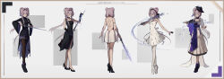 Rule 34 | 1girl, absurdres, animal ears, arknights, backless dress, backless outfit, bare shoulders, black dress, black footwear, black gloves, black hairband, black headwear, black pantyhose, boots, breasts, brown pantyhose, character name, closed eyes, closed mouth, commentary request, dress, elbow gloves, gloves, grey background, hairband, high heels, highres, holding, holding sword, holding weapon, lin (arknights), long hair, long sleeves, multiple views, pantyhose, pink hair, red eyes, shoes, shokuyou koori, sleeveless, sleeveless dress, small breasts, sword, tilted headwear, very long hair, weapon, white dress, white footwear, white pantyhose, wide sleeves