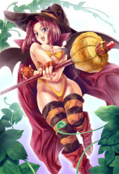 Rule 34 | 1girl, blush, breasts, cameltoe, cape, cleavage, curvy, fingerless gloves, gloves, hat, large breasts, maki aida factor, pink hair, purple eyes, solo, thighhighs, witch, witch hat