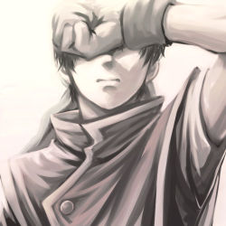Rule 34 | 1boy, bandana, black hair, closed mouth, commentary request, covering own eyes, gensou suikoden, gloves, kiichi (9ta), lowres, male focus, short hair, solo, tir mcdohl