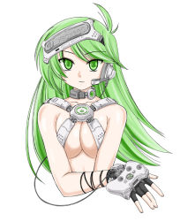 Rule 34 | 1girl, breasts, cleavage, eyebrows, game console, green eyes, green hair, large breasts, matching hair/eyes, solo, wan&#039;yan aguda, xbox, xbox360, xbox 360