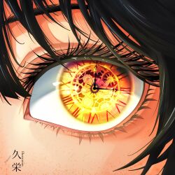 Rule 34 | 1girl, black hair, clock eyes, clockwork, date a live, eye focus, highres, hisaeki, roman numeral, solo, symbol-shaped pupils, tokisaki kurumi