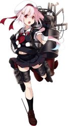 Rule 34 | 10s, 1girl, barrel, beret, cannon, chain, drum (container), full body, gloves, gradient hair, hair ornament, hairclip, harusame (kancolle), hat, kantai collection, kujou ichiso, loafers, looking at viewer, multicolored hair, official art, pink hair, red eyes, school uniform, shoes, side ponytail, solo, transparent background