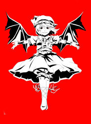 Rule 34 | 1girl, absurdres, bat wings, fangs, female focus, hat, highres, itsuki (nanairo megane), nanairomegane, red theme, remilia scarlet, short hair, solo, touhou, vampire, wings
