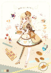 Rule 34 | &gt; &lt;, 1girl, :&gt;, :d, :q, asymmetrical legwear, bag, bee, blonde hair, blueberry, bottle, bow, bug, butter, closed eyes, company name, cup, dress, egg, food, fork, fruit, full body, hat, heart, heart print, high heels, holding, holding fork, insect, knife, leaf, long hair, maple leaf, milk carton, mismatched legwear, open mouth, orange (fruit), orange slice, original, pancake, pancake stack, pantyhose, personification, plate, puffy short sleeves, puffy sleeves, raspberry, rednian, sailor collar, saucer, shoes, short sleeves, smile, solid oval eyes, solo, striped clothes, striped legwear, striped pantyhose, syrup, teacup, tongue, tongue out, twintails, very long hair, white legwear, white wings, wings, wrist cuffs, yellow eyes