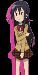 Rule 34 | amakusa shino, animated, animated gif, armband, black hair, chibi, long hair, lowres, nervous, purple hair, ribbon, school uniform, seitokai yakuindomo, skirt
