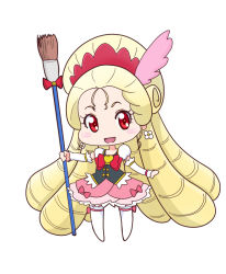 Rule 34 | 10s, 1girl, bakusai, blonde hair, boots, bow, bowtie, brooch, broom, chibi, cure art, cure pinceau, earrings, full body, hairband, happinesscharge precure!, heart, heart brooch, jewelry, long hair, magical girl, merci precure, pink bow, pink skirt, precure, red eyes, ringlets, skirt, smile, solo, standing, thigh boots, thighhighs, very long hair, white background, white thighhighs