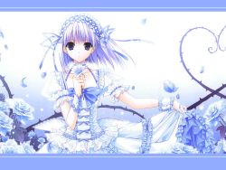 Rule 34 | blue hair, clothes lift, flower, jpeg artifacts, lolita fashion, rose, solo, suzuhira hiro, wallpaper