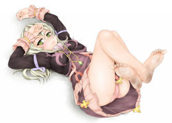 Rule 34 | 1girl, barefoot, dirty, dirty feet, elize lutus, feet, feet up, highres, lying, on back, panties, smile, soles, solo, tales of (series), tales of xillia, toes, underwear