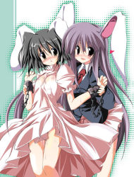 Rule 34 | 2girls, animal ears, breasts, chain, female focus, inaba tewi, legs, multiple girls, pussy juice, rabbit ears, reisen udongein inaba, see-through, sen (astronomy), standing, touhou, white background