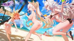 Rule 34 | + +, 5girls, :d, :q, animal ear fluff, animal ears, ass, ball, bare arms, bare legs, bare shoulders, barefoot, beach, beach umbrella, beachball, bikini, black bikini, black hair, blonde hair, blue bikini, blue eyes, blue sky, blush, bow, breasts, brown hair, cat ears, cleavage, closed mouth, cloud, copyright name, day, dress, eating, fang, flat chest, flip-flops, floating hair, food, frilled bikini, frills, grey eyes, grey hair, hair between eyes, hair bow, hair ornament, hair ribbon, halterneck, high ponytail, holding, holding food, holding water gun, innertube, kincora, large breasts, leaning forward, leg up, logo, long hair, looking at another, looking at viewer, medium breasts, mouth hold, multiple girls, navel, noah fantasy, ocean, official alternate costume, one eye closed, open mouth, outdoors, palm tree, pink eyes, platinum blonde hair, ponytail, popsicle, profile, rabbit ears, ribbon, running, sand, sandals, see-through, shadow, short hair, side-tie bikini bottom, sideboob, sidelocks, sky, small breasts, smile, standing, standing on one leg, strap gap, string bikini, striped, swim ring, swimsuit, tail, thighs, tongue, tongue out, tree, twintails, umbrella, very long hair, water, water gun, white bikini, white dress, white hair